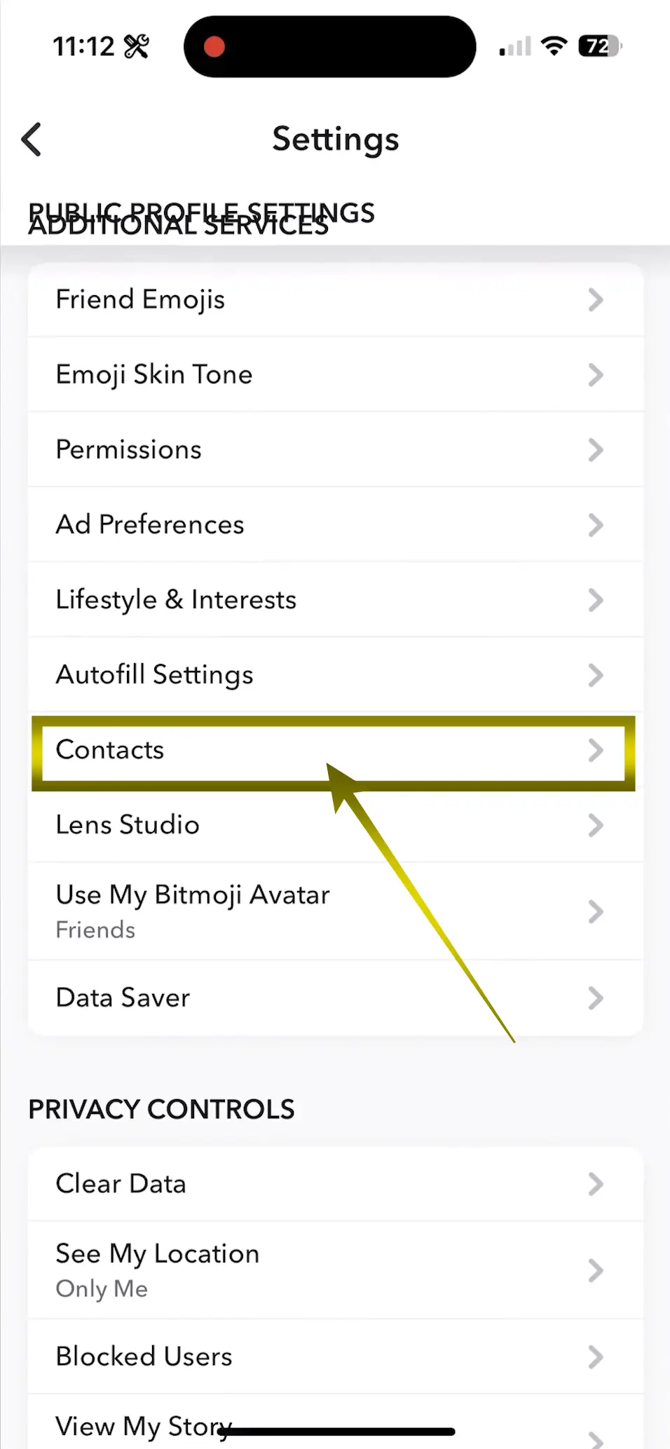 Snapchat Contact Setting